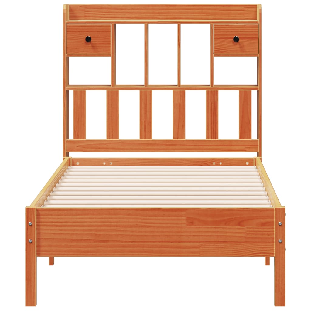 vidaXL Cama con estantería sin colchón madera maciza marrón 90x190 cm