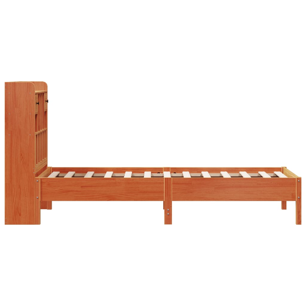 vidaXL Cama con estantería sin colchón madera maciza marrón 90x190 cm