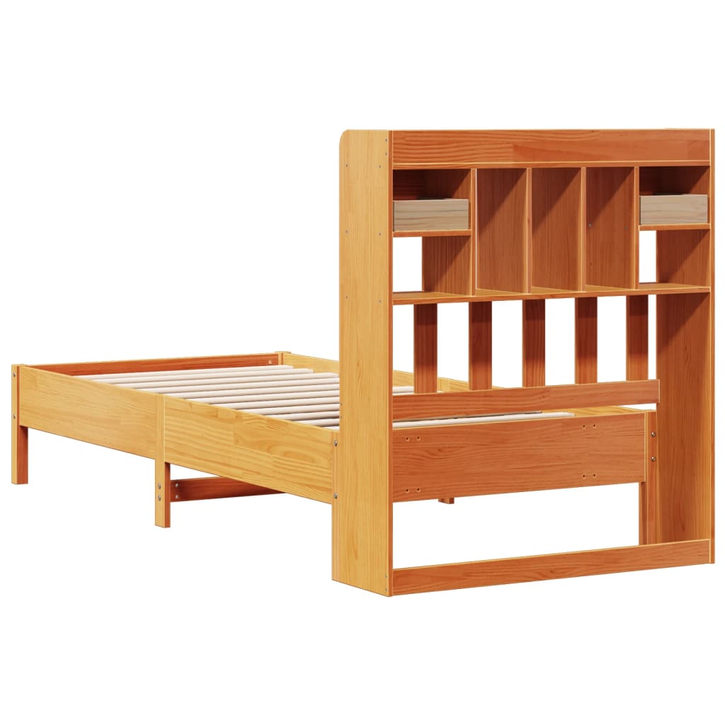 vidaXL Cama con estantería sin colchón madera maciza marrón 90x190 cm