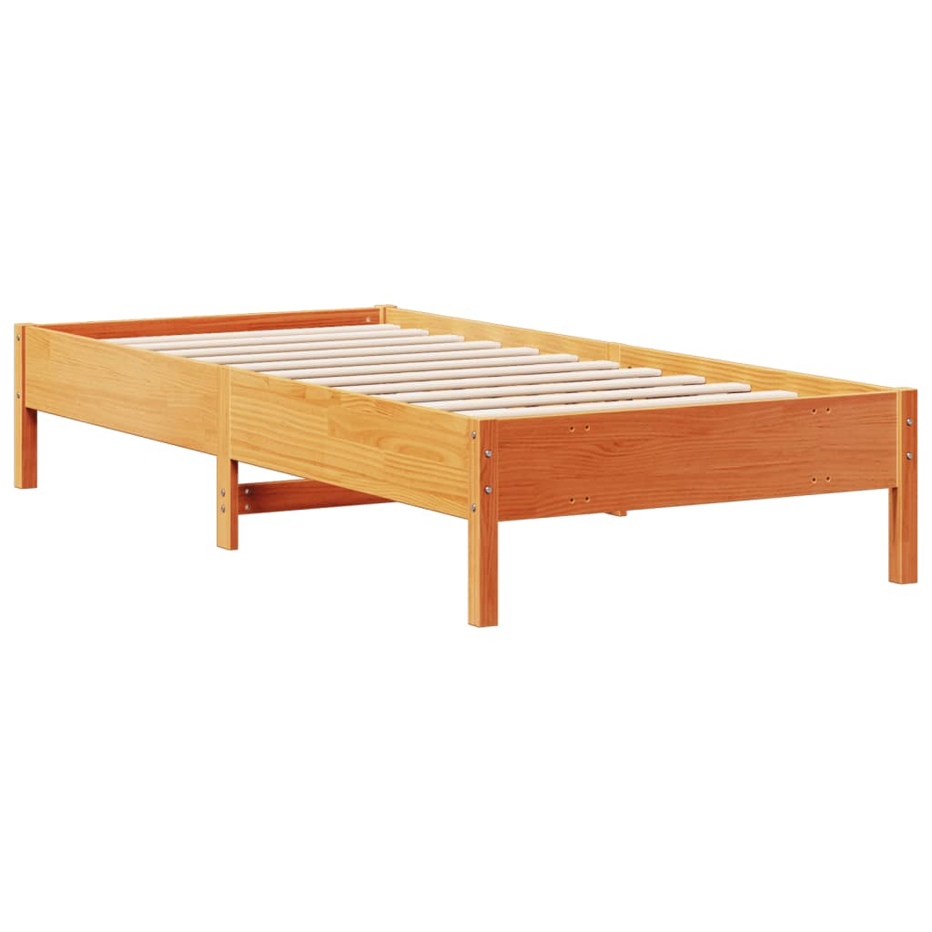 vidaXL Cama con estantería sin colchón madera maciza marrón 90x190 cm