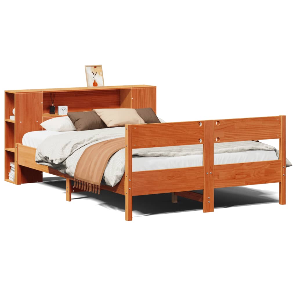 vidaXL Cama con estantería sin colchón madera maciza marrón 150x200 cm