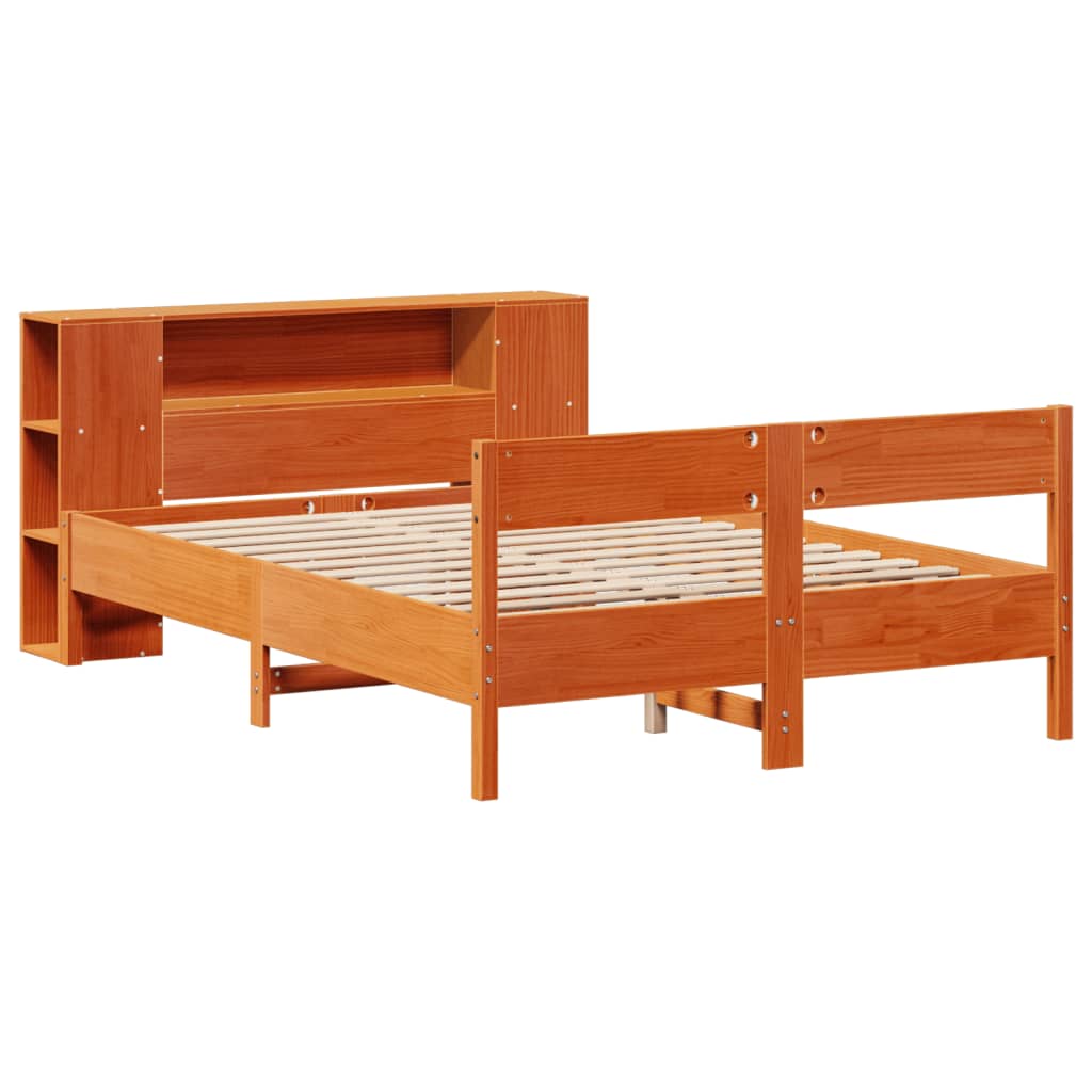 vidaXL Cama con estantería sin colchón madera maciza marrón 150x200 cm