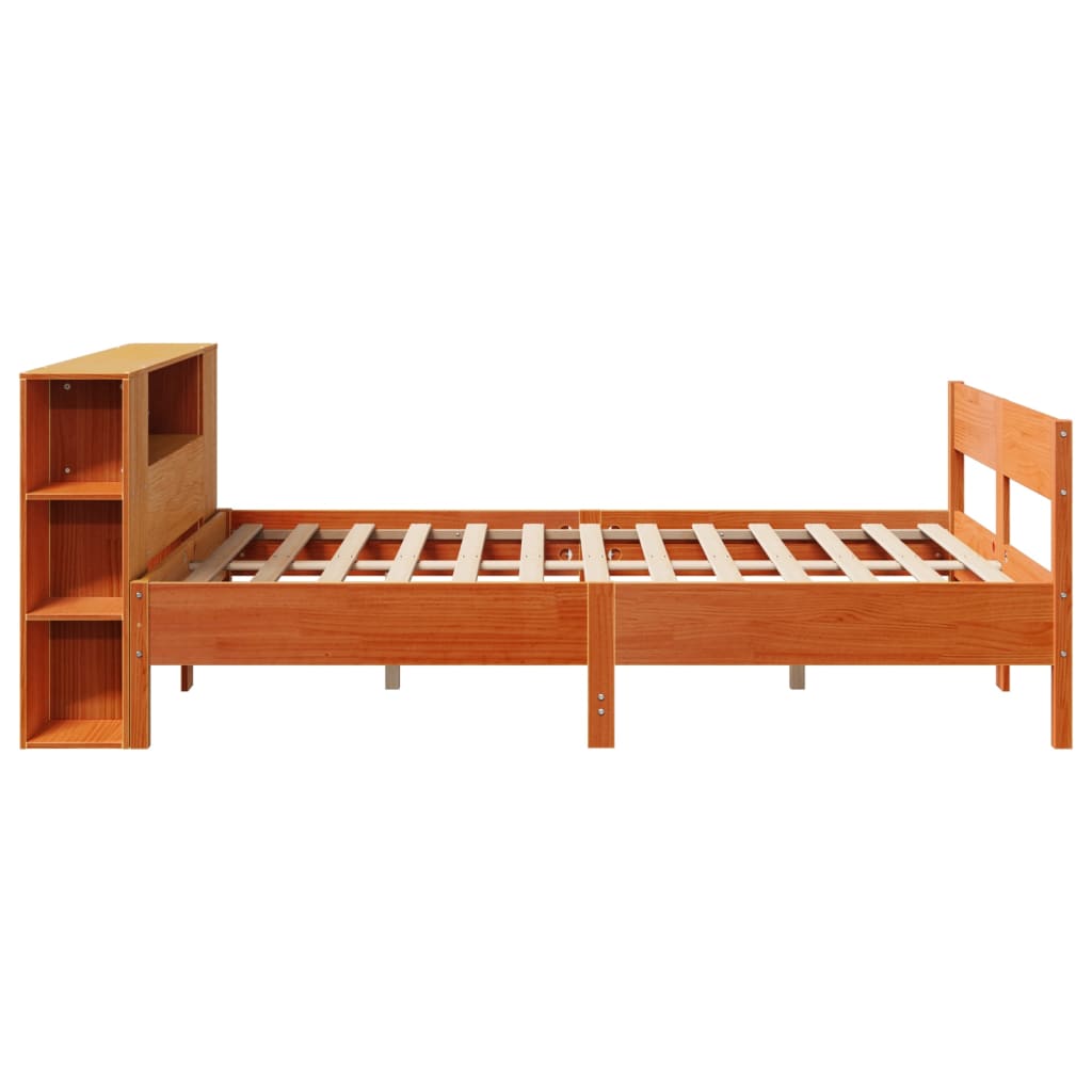 vidaXL Cama con estantería sin colchón madera maciza marrón 150x200 cm