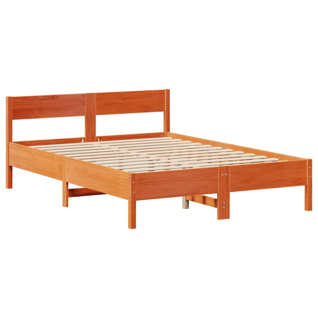 vidaXL Cama con estantería sin colchón madera maciza marrón 150x200 cm