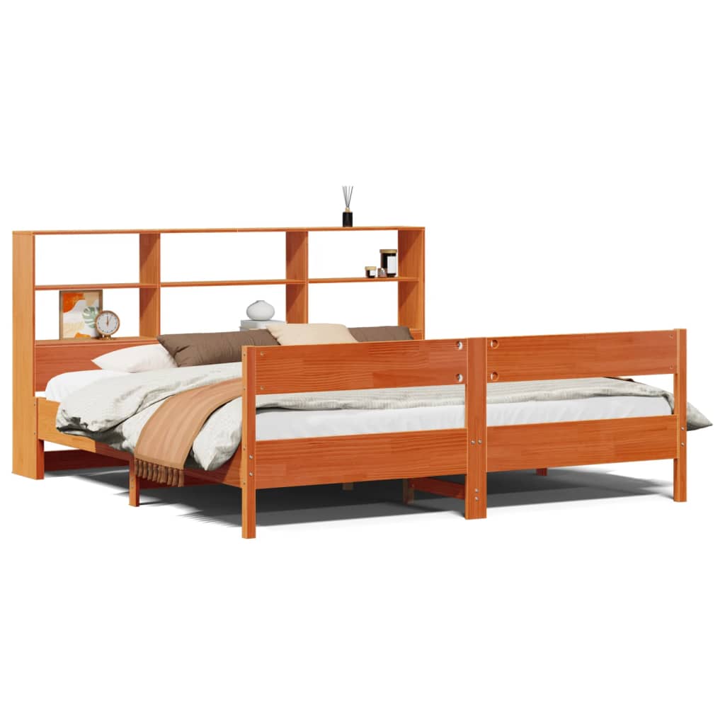 vidaXL Cama con estantería sin colchón madera maciza marrón 200x200 cm