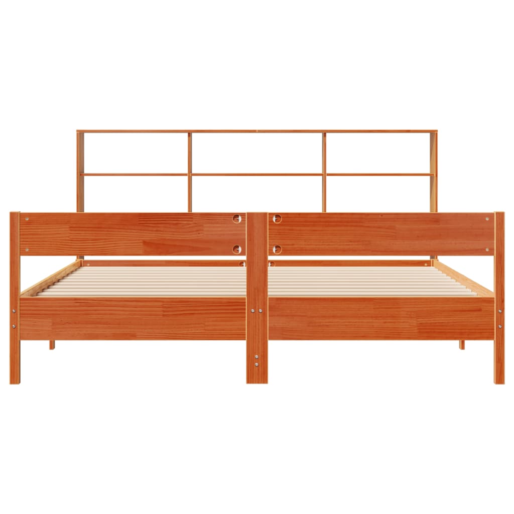 vidaXL Cama con estantería sin colchón madera maciza marrón 200x200 cm