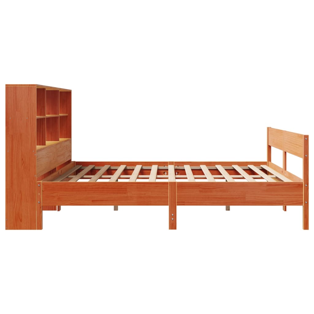 vidaXL Cama con estantería sin colchón madera maciza marrón 200x200 cm