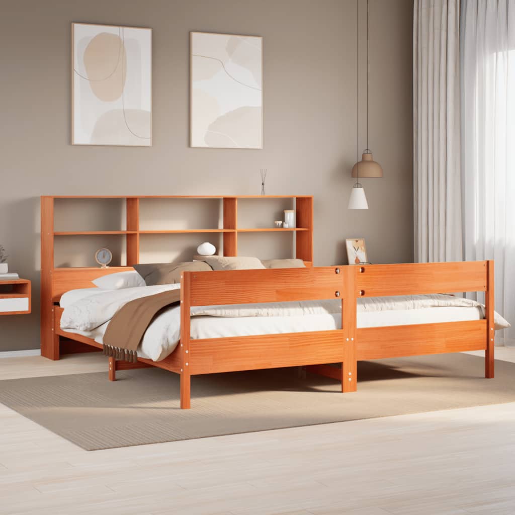 vidaXL Cama con estantería sin colchón madera maciza marrón 200x200 cm