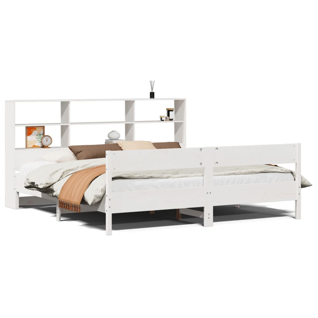 vidaXL Cama con estantería sin colchón madera maciza blanca 180x200 cm