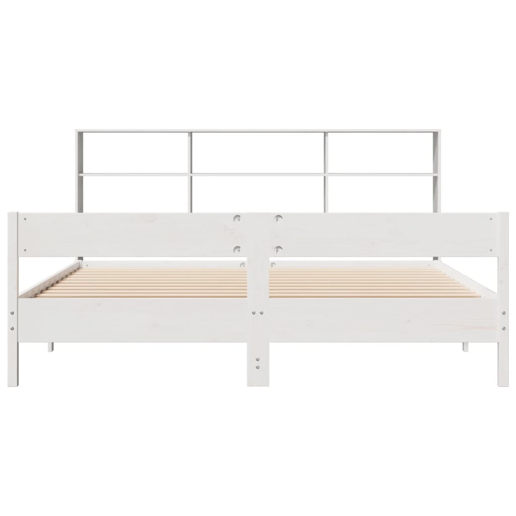 vidaXL Cama con estantería sin colchón madera maciza blanca 180x200 cm