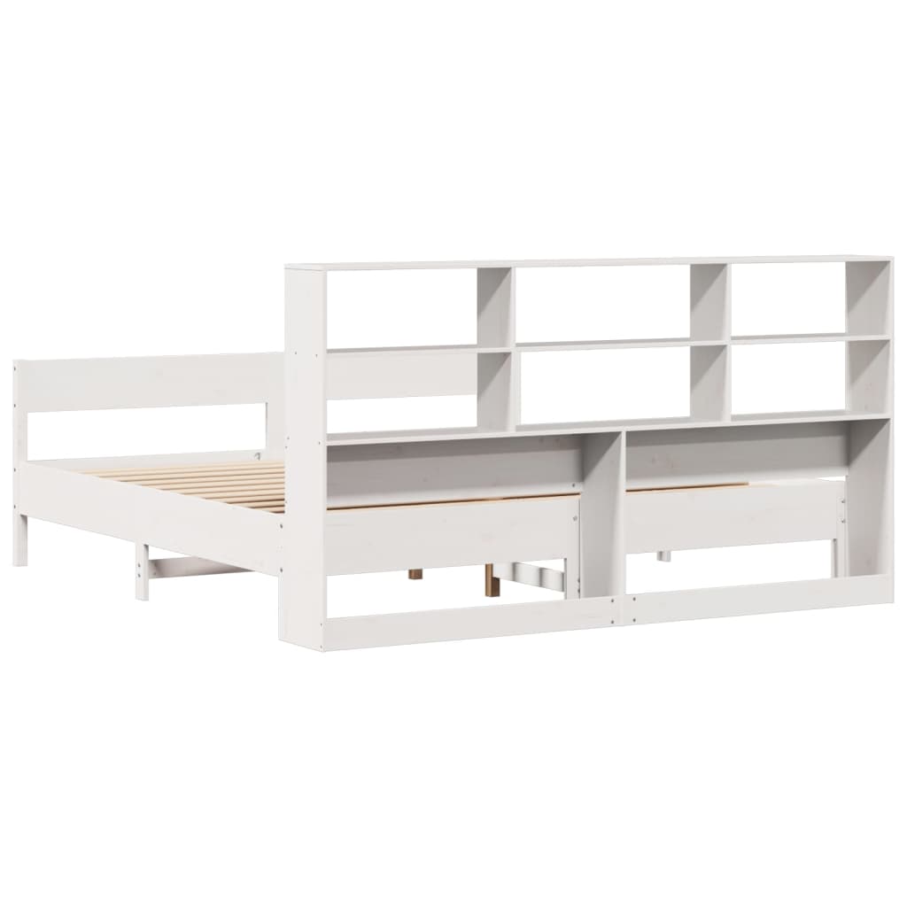 vidaXL Cama con estantería sin colchón madera maciza blanca 180x200 cm