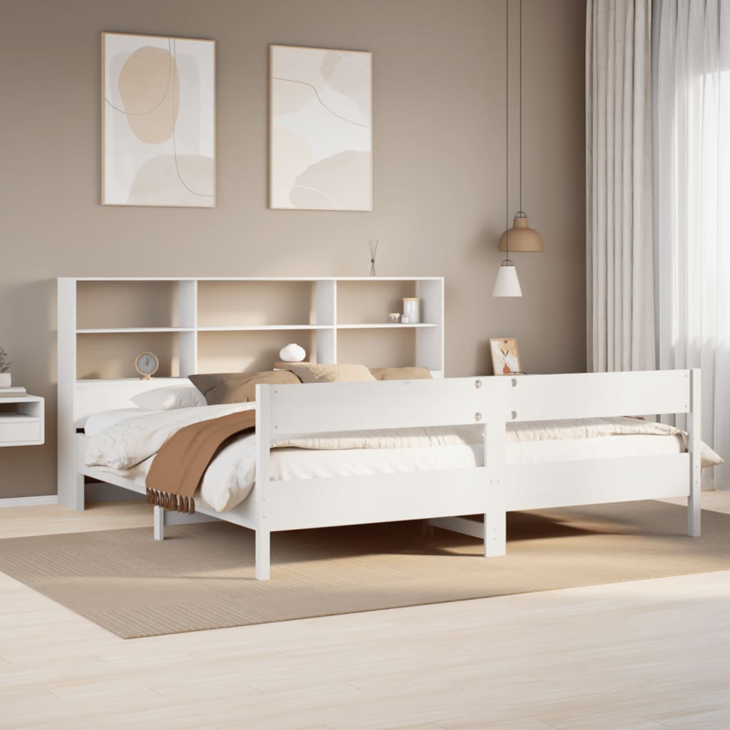 vidaXL Cama con estantería sin colchón madera maciza blanca 180x200 cm