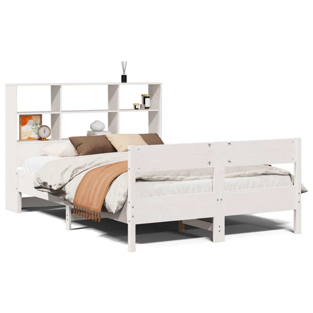 vidaXL Cama con estantería sin colchón madera maciza blanca 160x200 cm