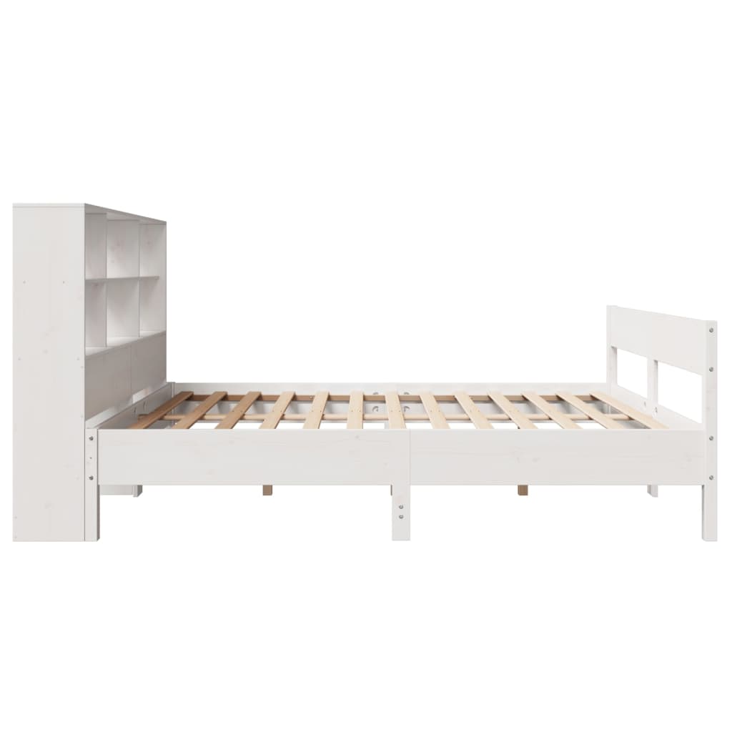 vidaXL Cama con estantería sin colchón madera maciza blanca 160x200 cm