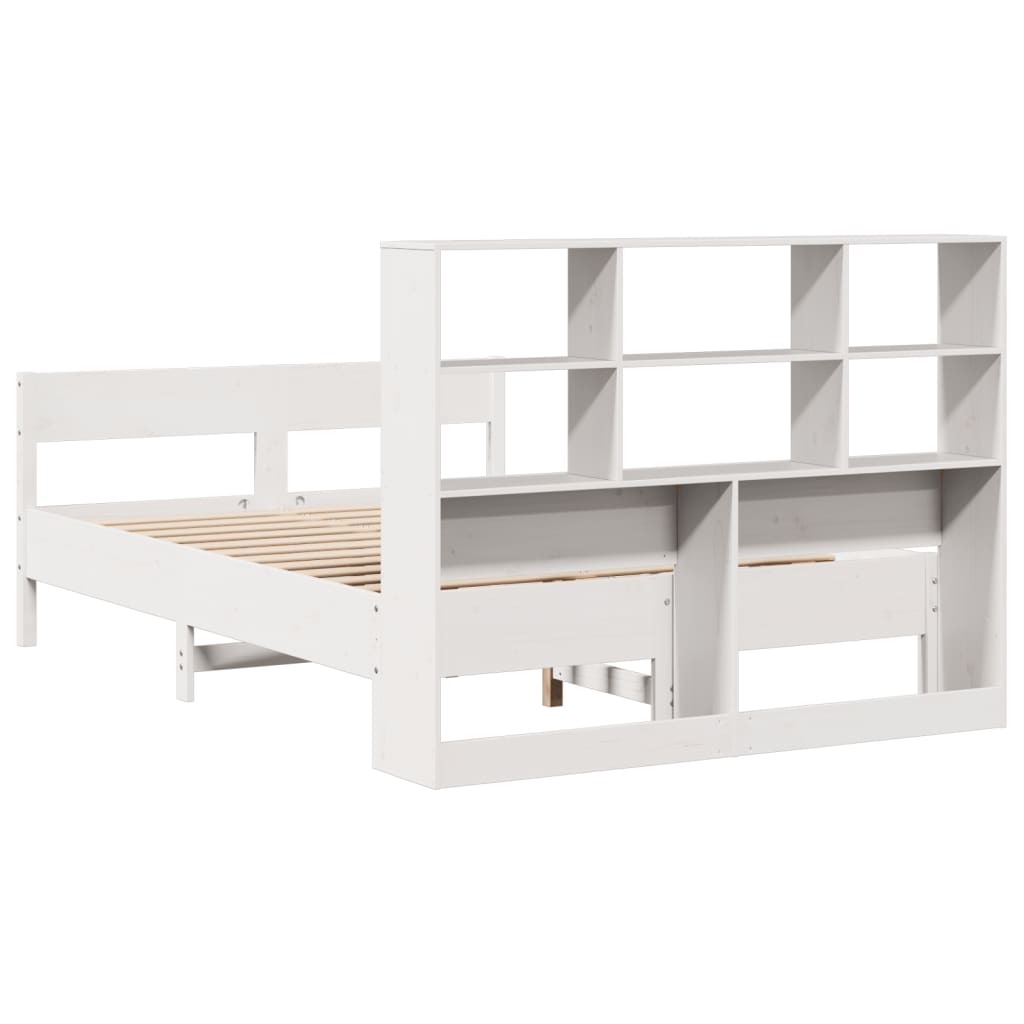 vidaXL Cama con estantería sin colchón madera maciza blanca 160x200 cm