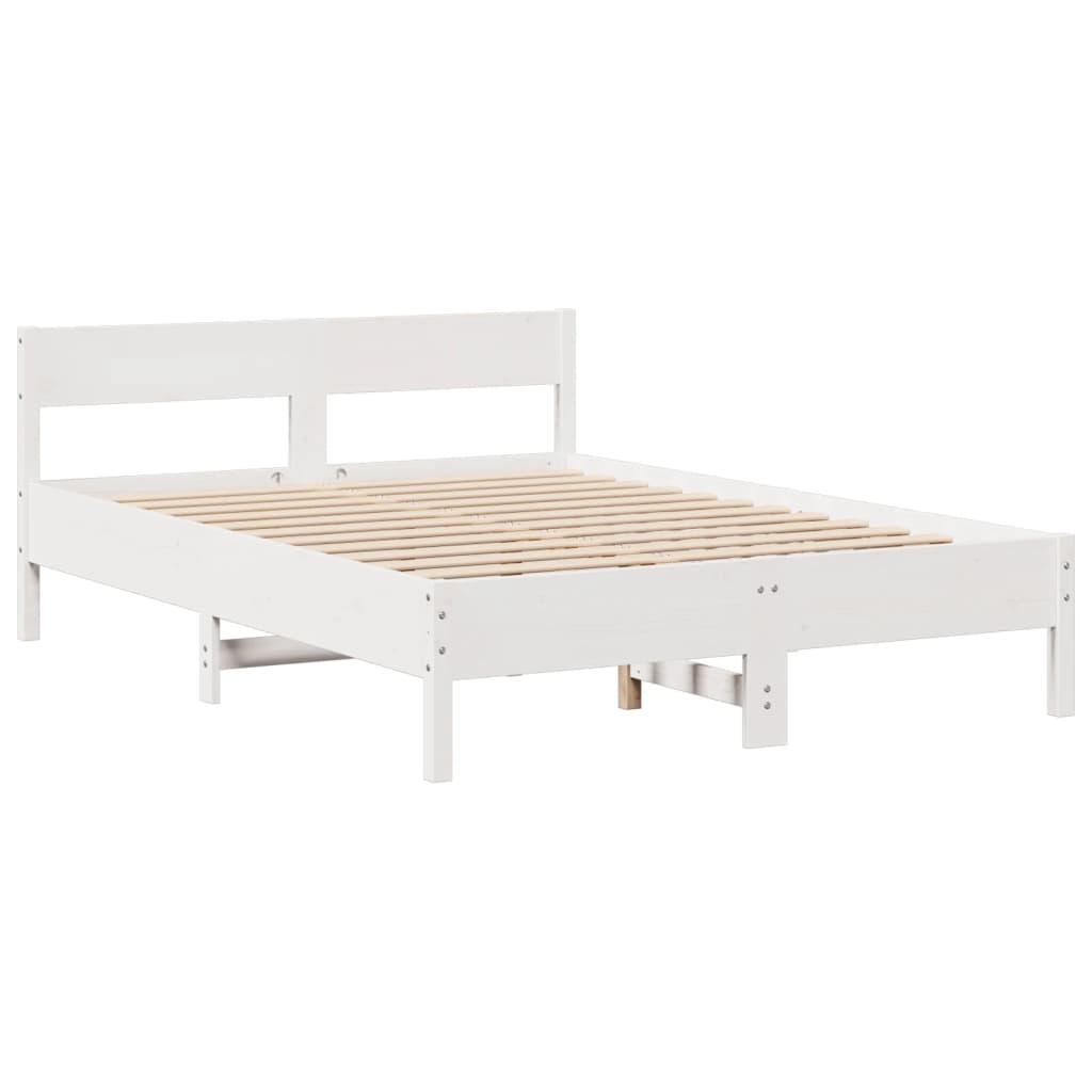 vidaXL Cama con estantería sin colchón madera maciza blanca 160x200 cm