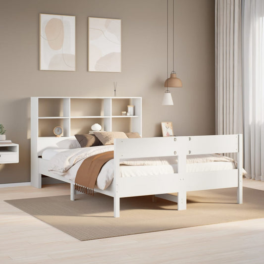 vidaXL Cama con estantería sin colchón madera maciza blanca 160x200 cm