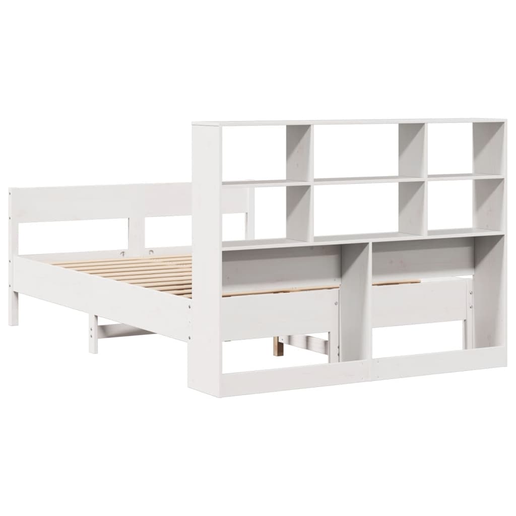 vidaXL Cama con estantería sin colchón madera maciza blanca 150x200 cm