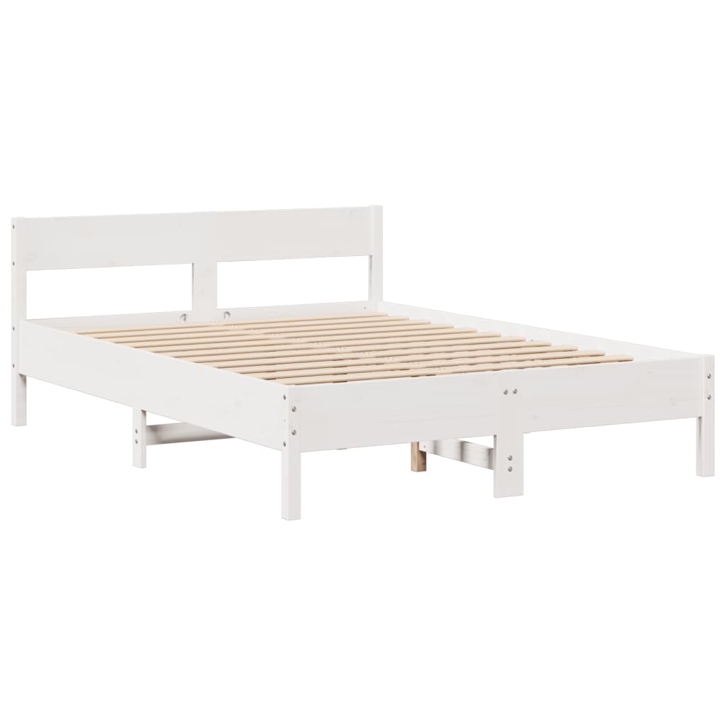 vidaXL Cama con estantería sin colchón madera maciza blanca 150x200 cm