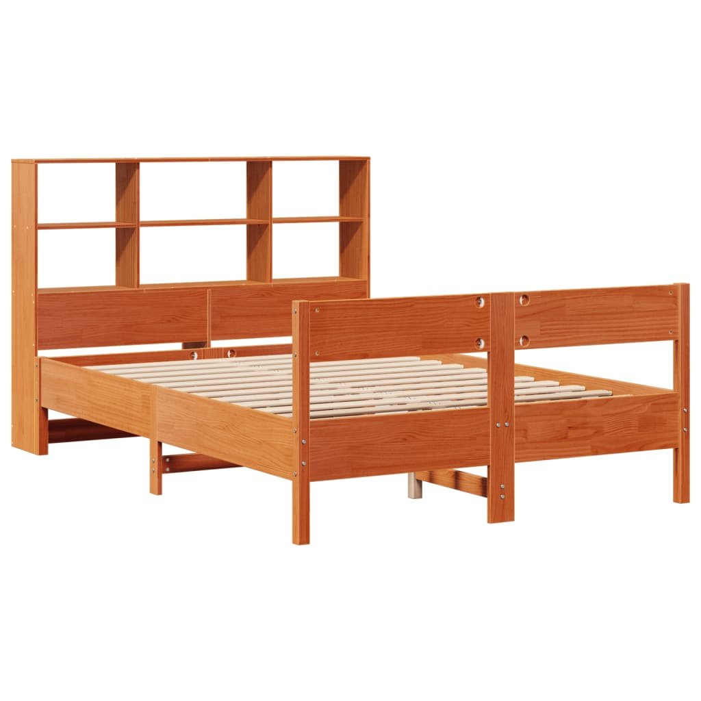 vidaXL Cama con estantería sin colchón madera maciza marrón 140x190 cm