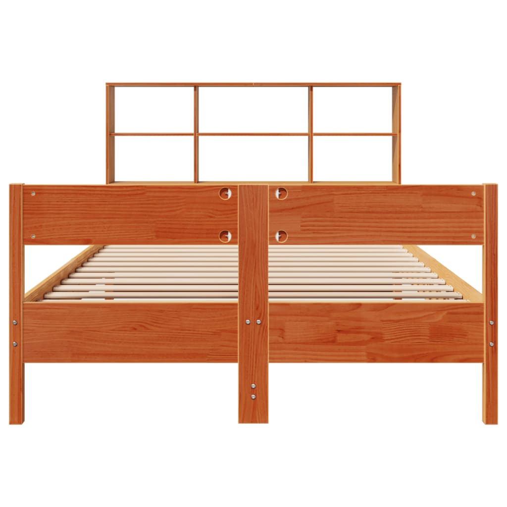 vidaXL Cama con estantería sin colchón madera maciza marrón 140x190 cm