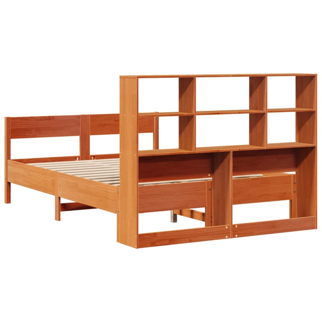 vidaXL Cama con estantería sin colchón madera maciza marrón 140x190 cm