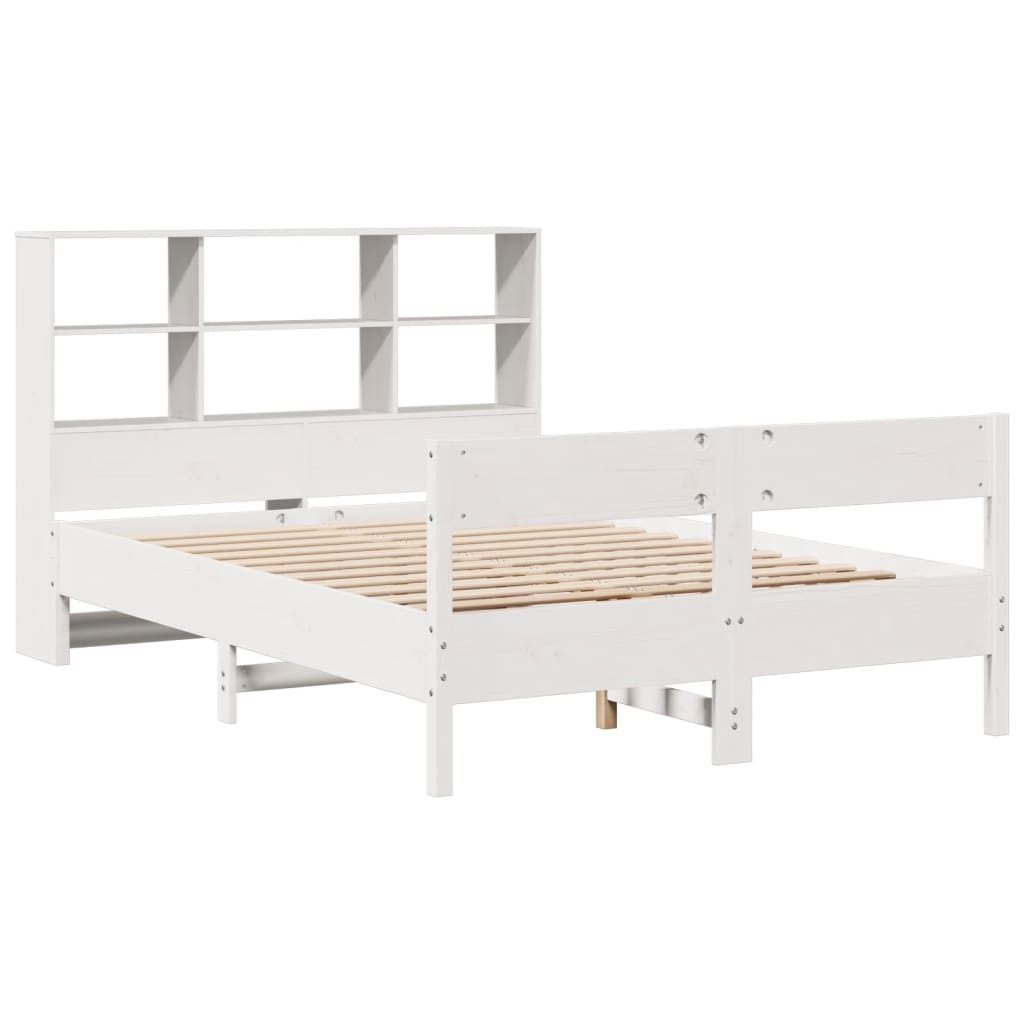 vidaXL Cama con estantería sin colchón madera maciza blanca 135x190 cm