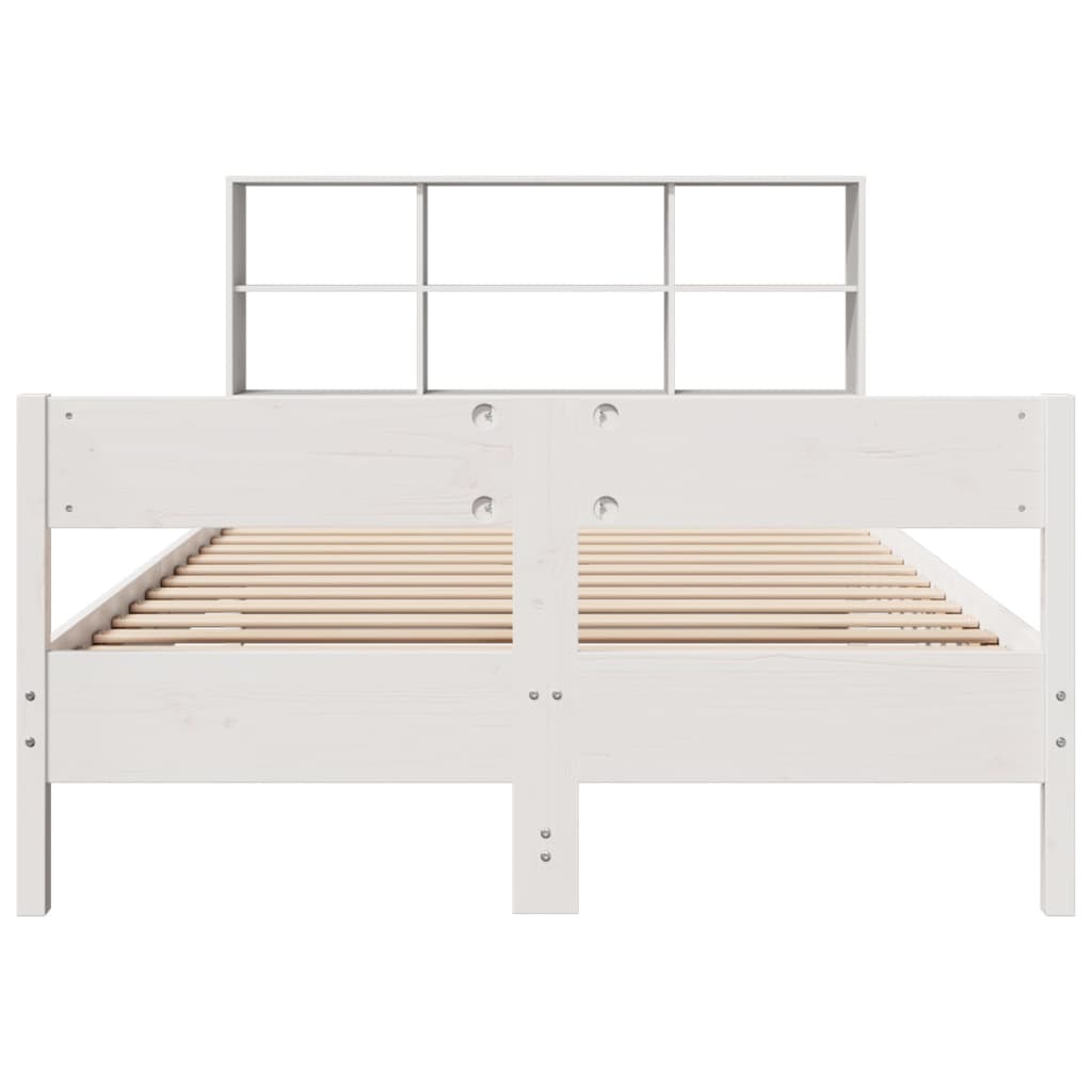 vidaXL Cama con estantería sin colchón madera maciza blanca 135x190 cm