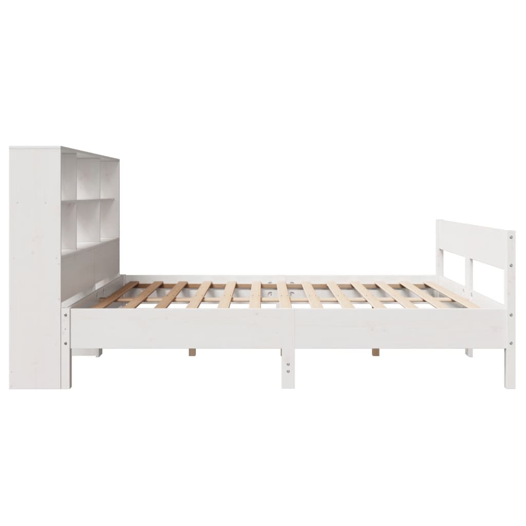 vidaXL Cama con estantería sin colchón madera maciza blanca 135x190 cm