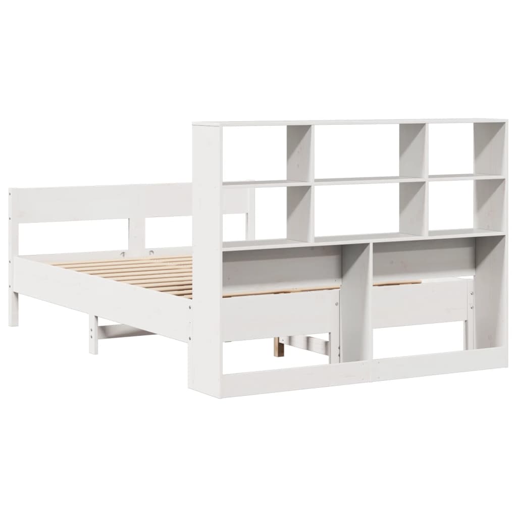 vidaXL Cama con estantería sin colchón madera maciza blanca 135x190 cm