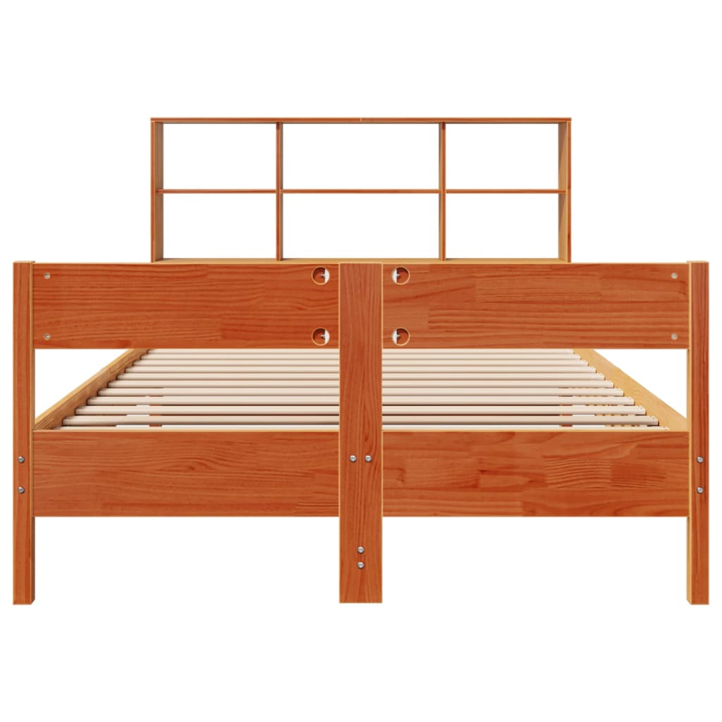 vidaXL Cama con estantería sin colchón madera maciza marrón 135x190cm