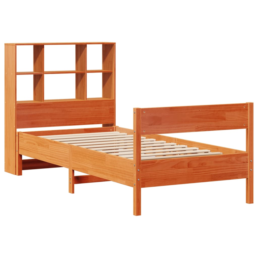 vidaXL Cama con estantería sin colchón madera maciza marrón 90x190 cm