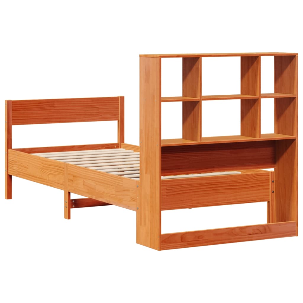 vidaXL Cama con estantería sin colchón madera maciza marrón 90x190 cm