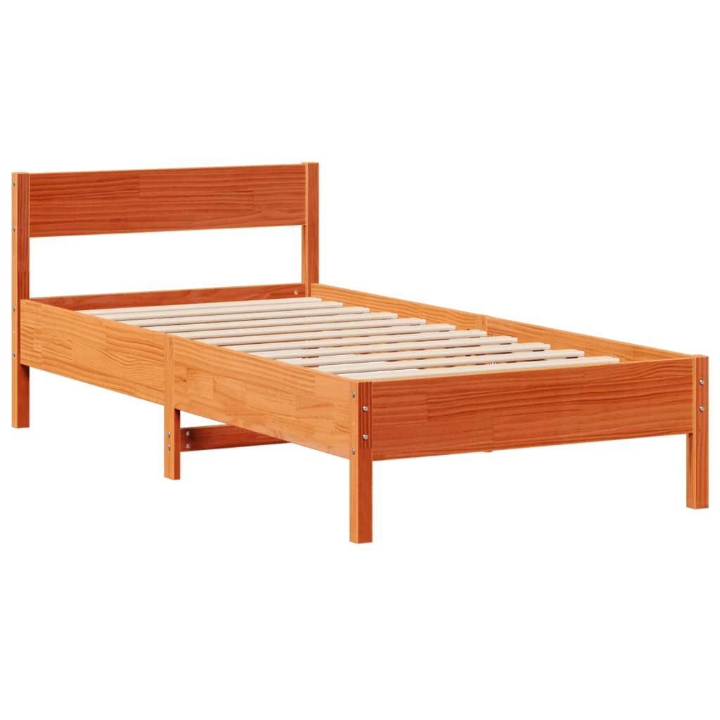 vidaXL Cama con estantería sin colchón madera maciza marrón 90x190 cm