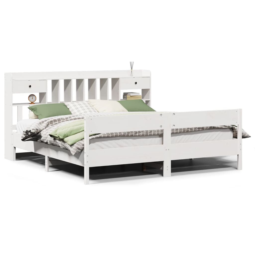 vidaXL Cama con estantería sin colchón madera maciza blanca 200x200 cm