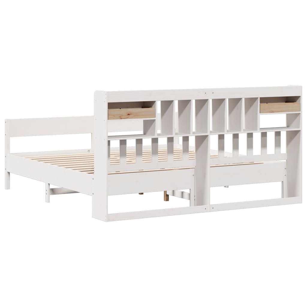 vidaXL Cama con estantería sin colchón madera maciza blanca 200x200 cm