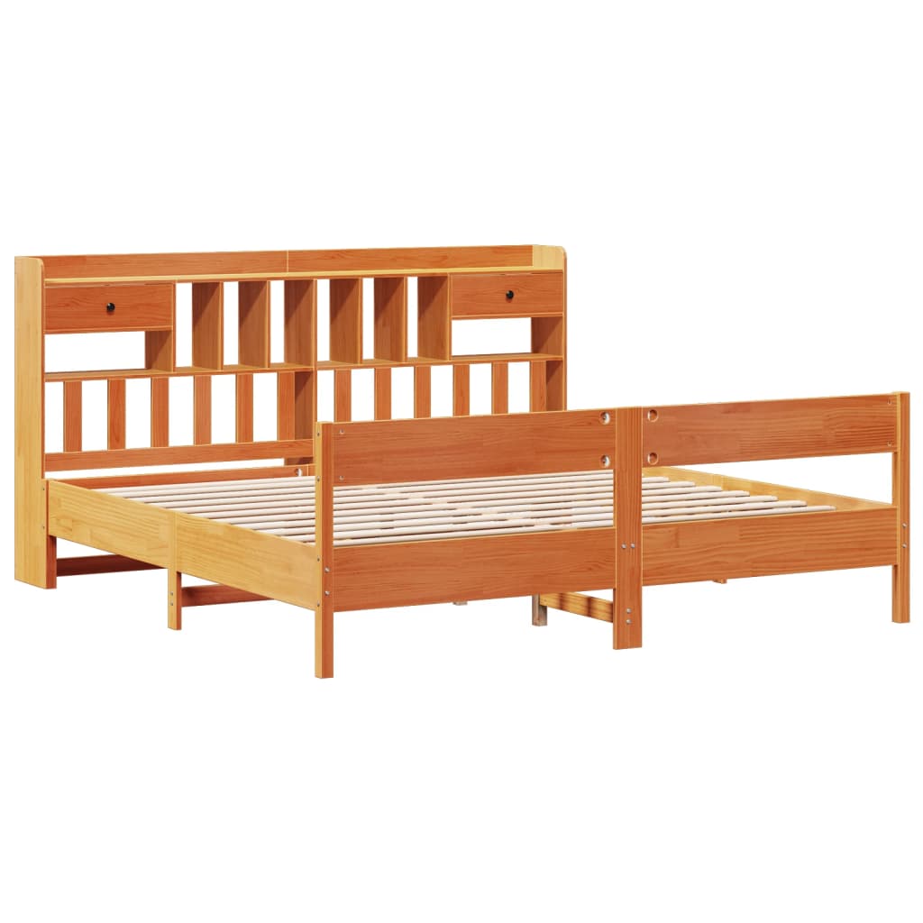 vidaXL Cama con estantería sin colchón madera maciza marrón 180x200cm