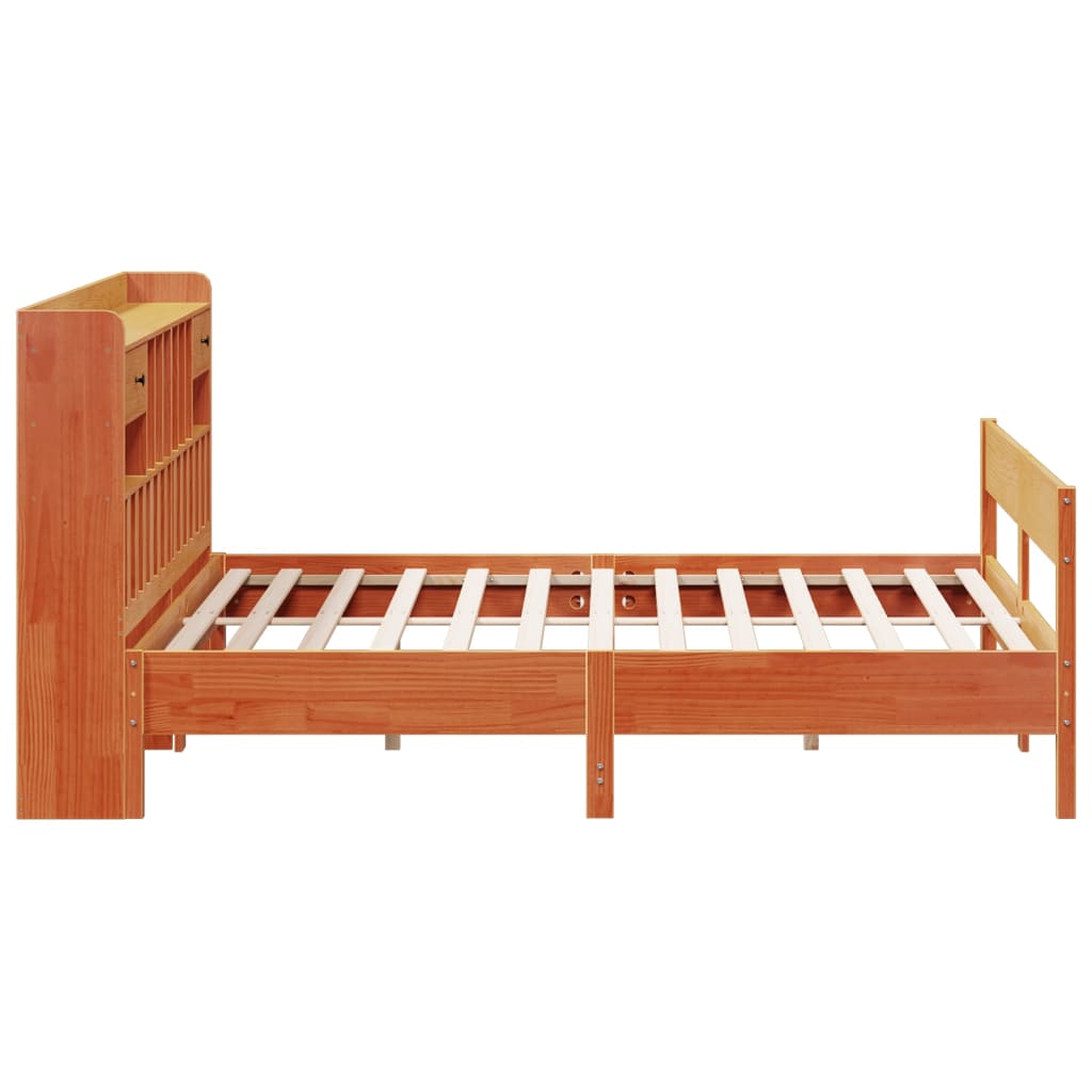 vidaXL Cama con estantería sin colchón madera maciza marrón 180x200cm