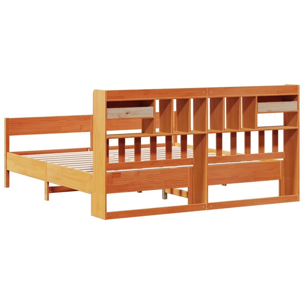 vidaXL Cama con estantería sin colchón madera maciza marrón 180x200cm