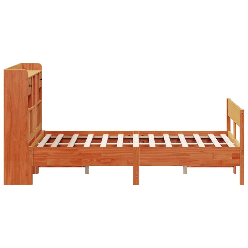 vidaXL Cama con estantería sin colchón madera maciza marrón 160x200 cm