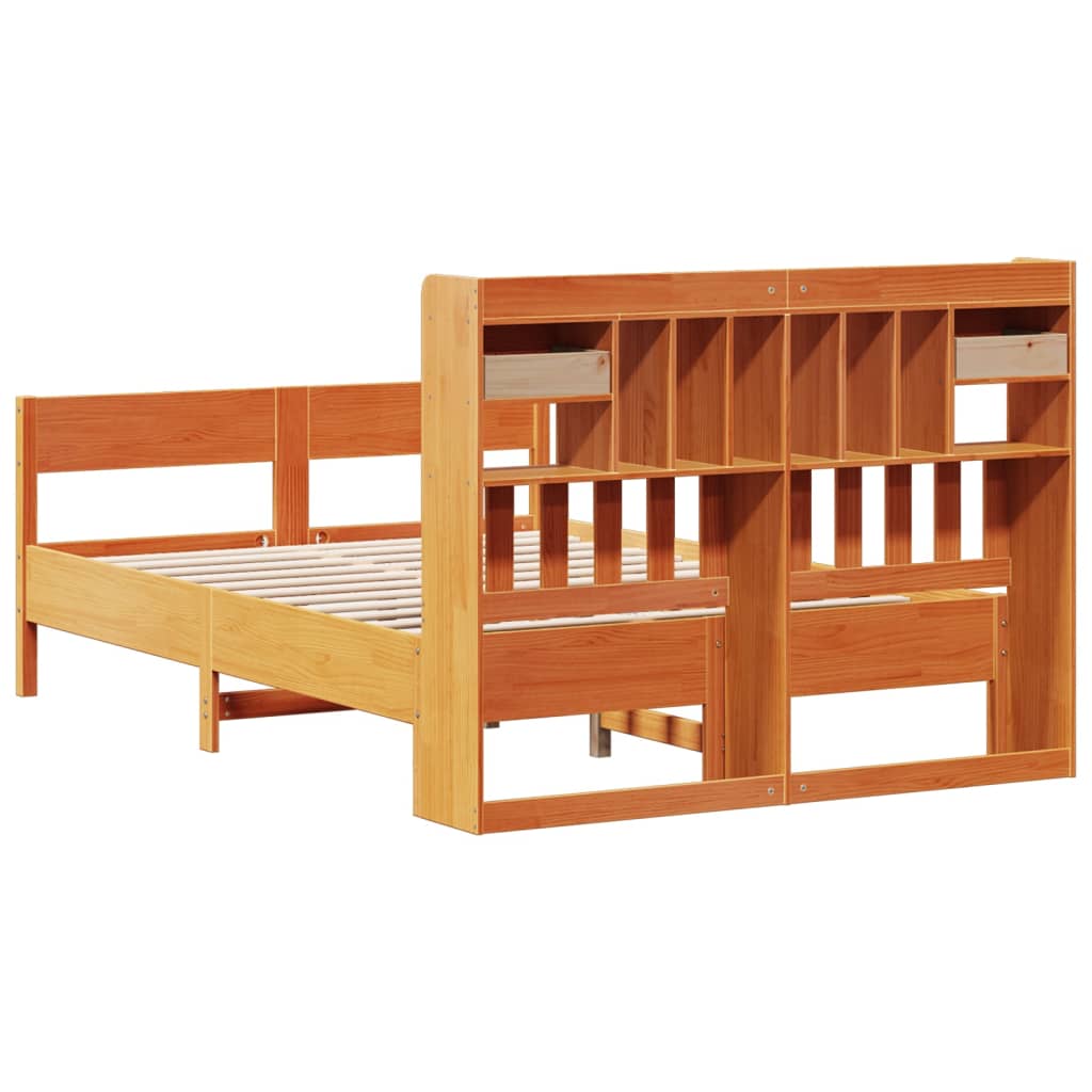 vidaXL Cama con estantería sin colchón madera maciza marrón 160x200 cm