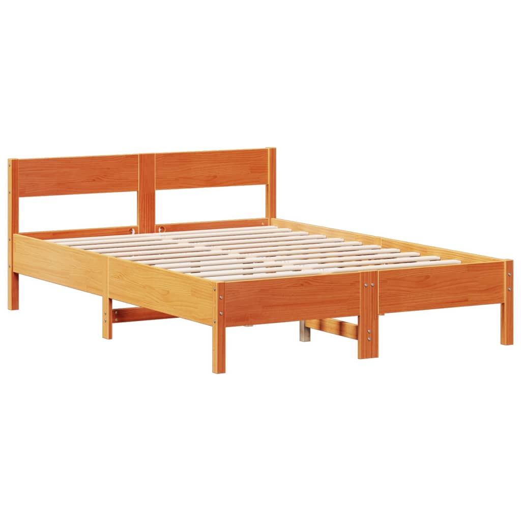 vidaXL Cama con estantería sin colchón madera maciza marrón 160x200 cm