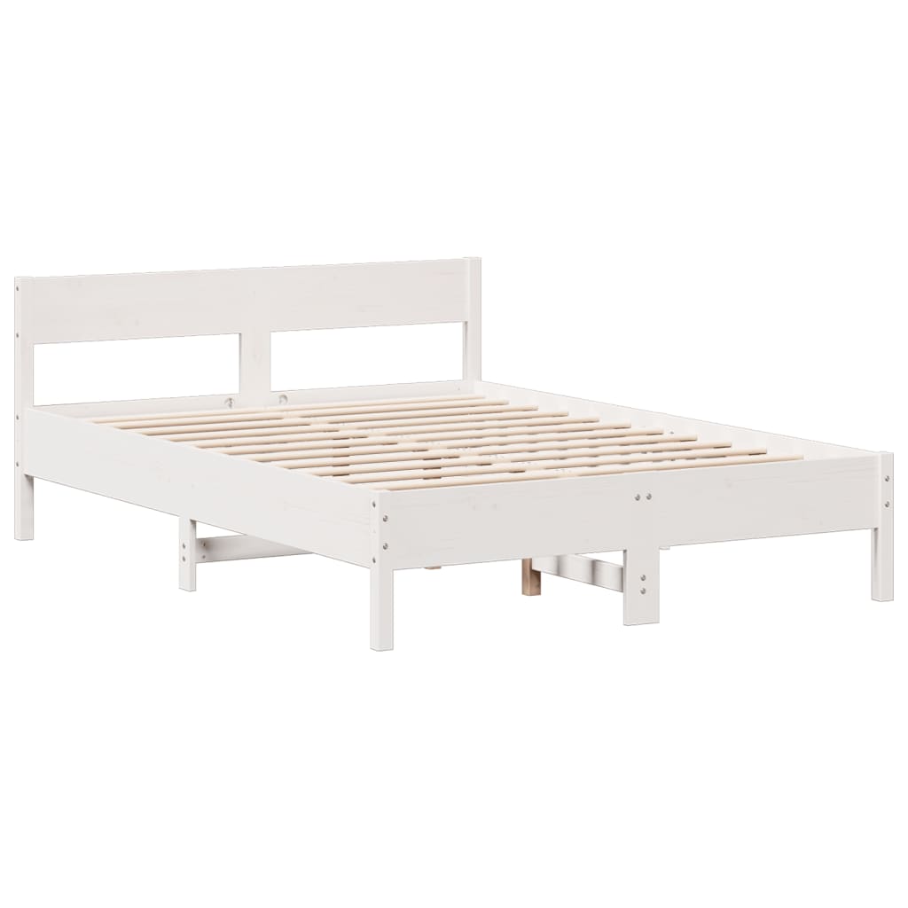 vidaXL Cama con estantería sin colchón madera maciza blanca 140x200 cm