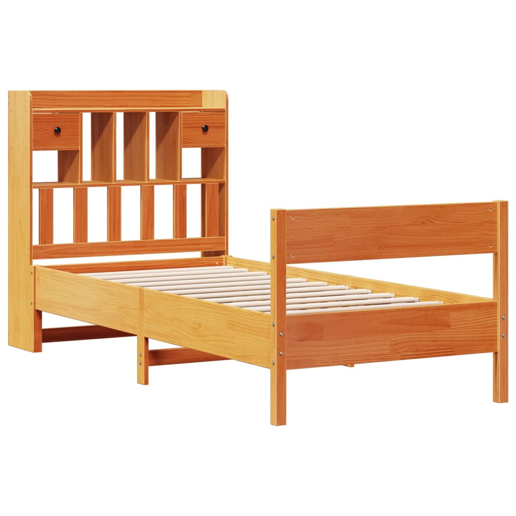 vidaXL Cama con estantería sin colchón madera maciza marrón 100x200 cm