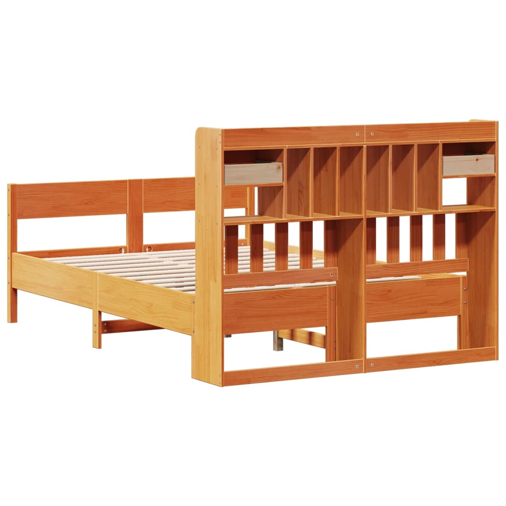 vidaXL Cama con estantería sin colchón madera maciza marrón 135x190cm