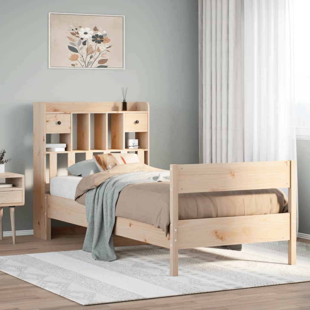 vidaXL Cama con estantería sin colchón madera maciza de pino 75x190 cm