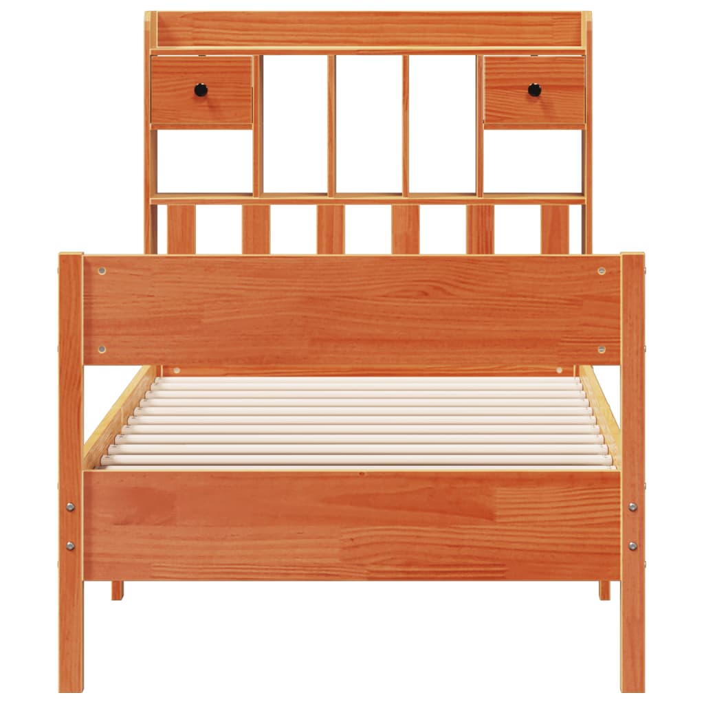 vidaXL Cama con estantería sin colchón madera maciza marrón 75x190 cm