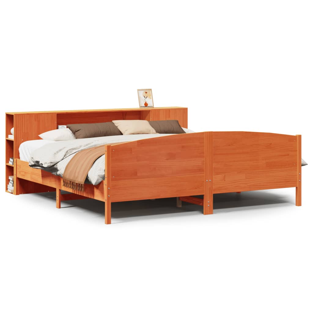 vidaXL Cama con estantería sin colchón madera maciza marrón 200x200 cm