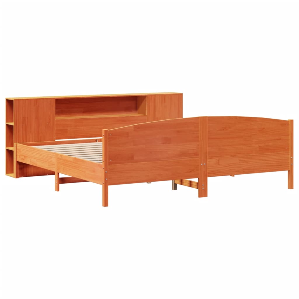 vidaXL Cama con estantería sin colchón madera maciza marrón 200x200 cm