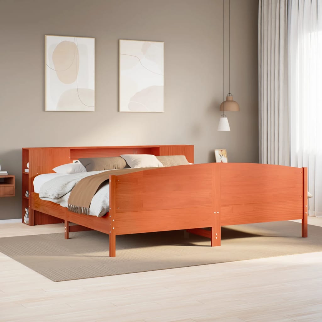 vidaXL Cama con estantería sin colchón madera maciza marrón 200x200 cm